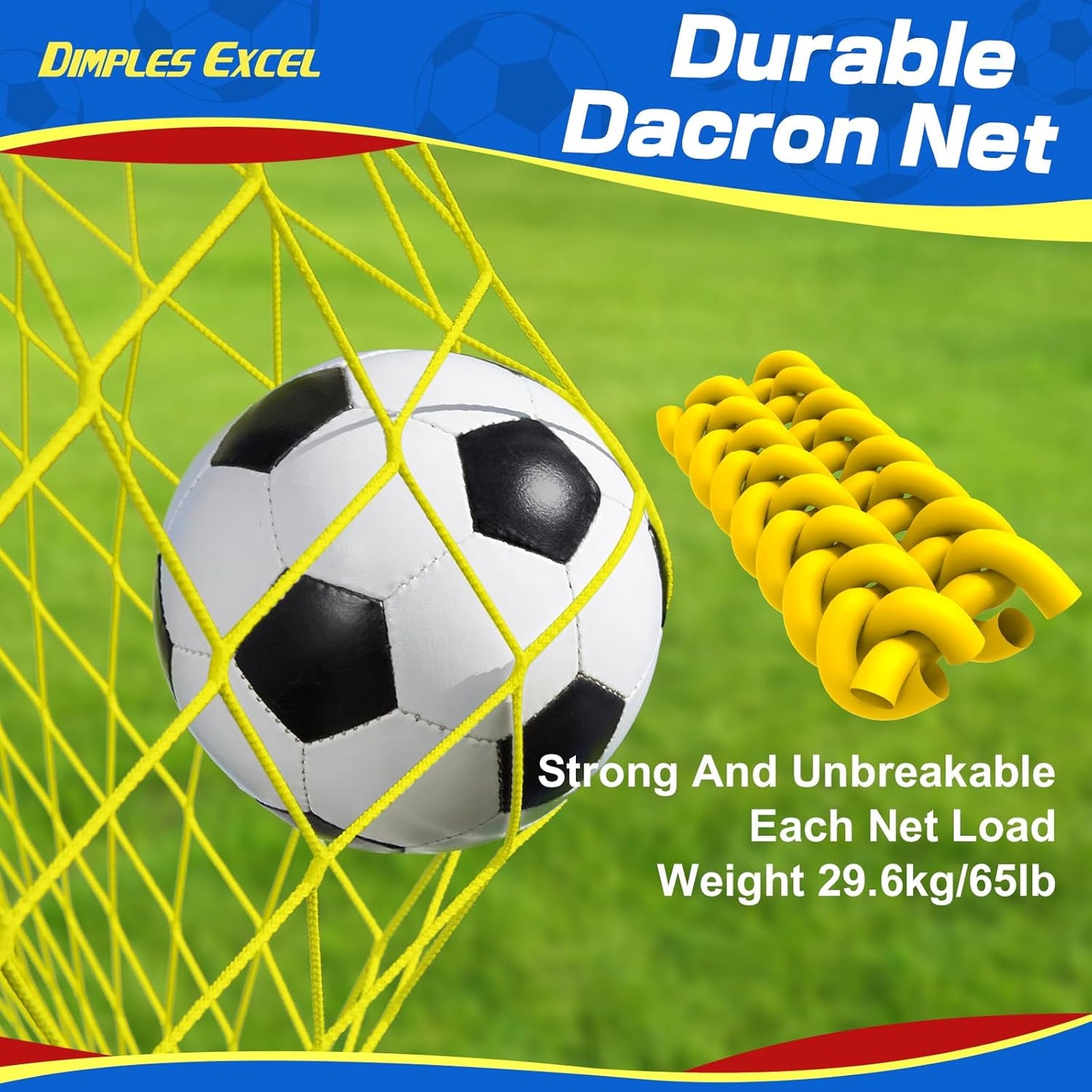 Dimples Excel Soccer Goals Kids Soccer Net for Backyard 7x5 FT, 5x3.6 FT, 4x3 FT, 3x2.2 FT