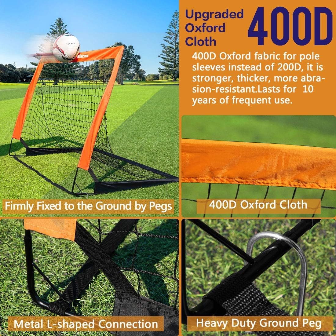 Dimples Excel Soccer Goals Kids Soccer Net for Backyard 4'x3', 2 Set