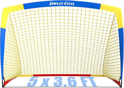 Dimples Excel Soccer Goal Soccer Net for Kids Backyard, 1 Pack (5' x 3.6', Blue+Yellow)