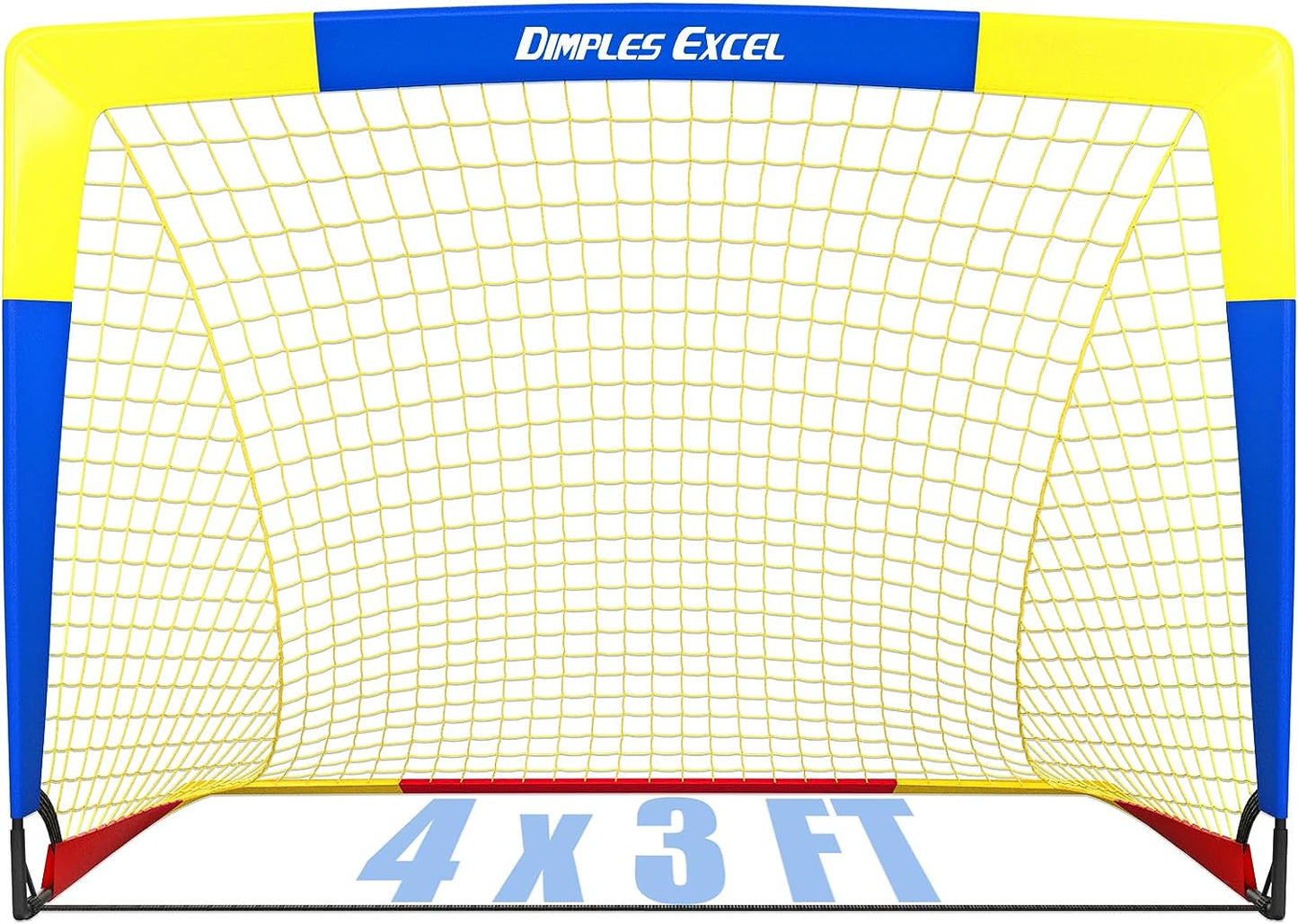 Dimples Excel Soccer Goal Soccer Net for Kids Backyard, 1 Pack (4' x 3', Blue+Yellow)