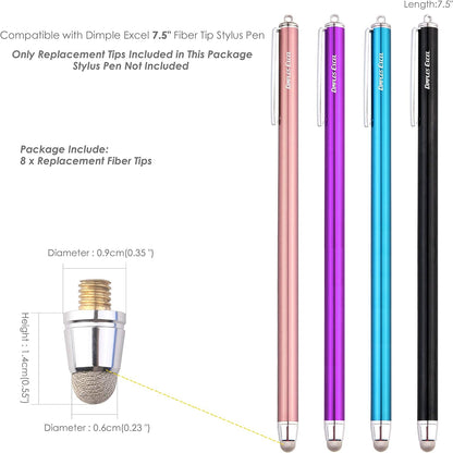 DIMPLES EXCEL Stylus Replacement Thin Fiber Tips for 7.5" Stylus Pen - 8 Pack (Replacement Tips-8 Pack)