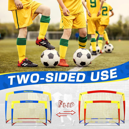 Dimples Excel Soccer Goal Soccer Net for Kids Backyard, 2 Set (5' x 3.6', Blue+Yellow)