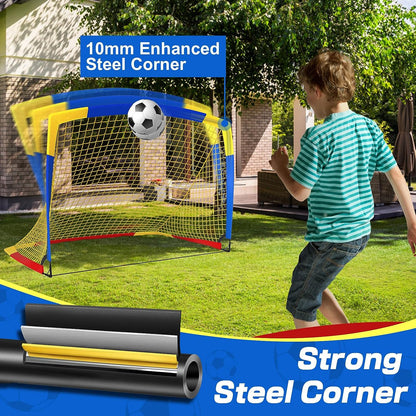 Dimples Excel Soccer Goal Soccer Net for Kids Backyard, 2 Set (5' x 3.6', Blue+Yellow)
